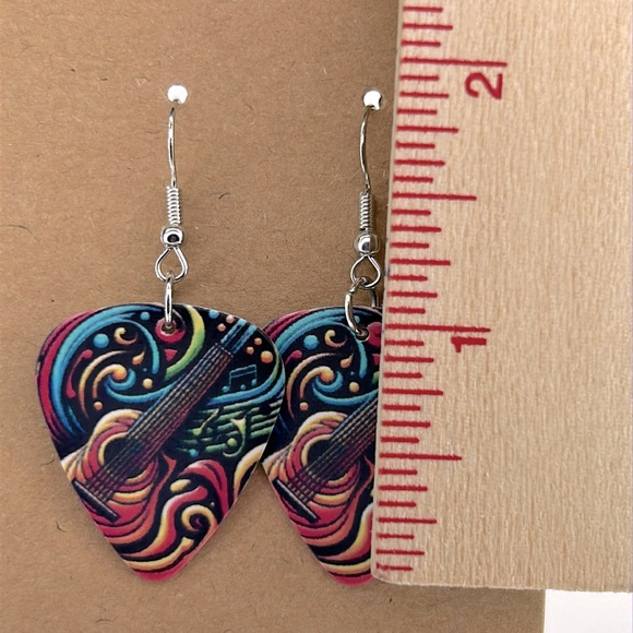 Custom Guitar Pick Earrings Print On Both Sides - Picture 2 of 3